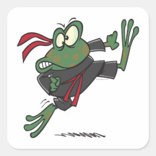 alberner Ninja Frosch Cartoon Quadratischer Aufkleber