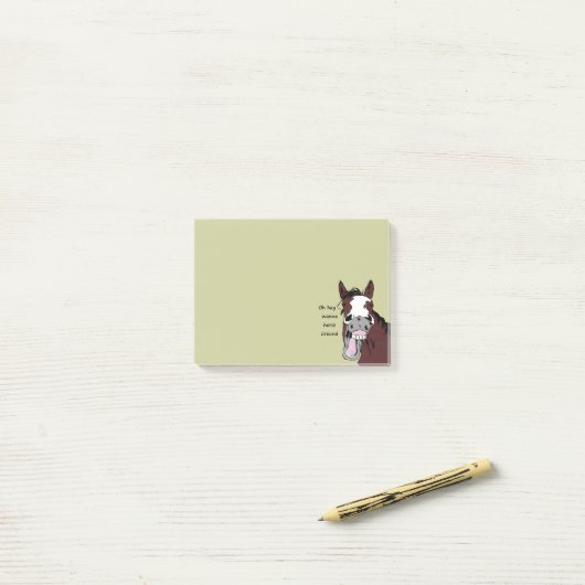 Alberner Pferd-Cartoon "Wanna Ross around" Post-it Klebezettel (Auf Schreibtisch)