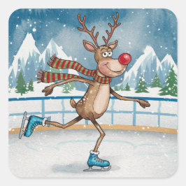 Alberner Skinny Rudolph auf Eis Skate Weihnachten Quadratischer Aufkleber