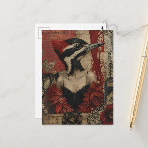 Alberner Specht in einem schwarzen Kleid Mixed-Med Postkarte