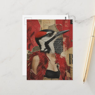 Alberner Specht in einem schwarzen Kleid Mixed-Med Postkarte