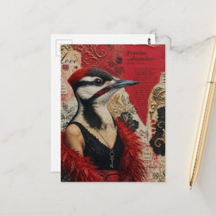 Alberner Specht in einer schwarzen Kleid Fantasie- Postkarte