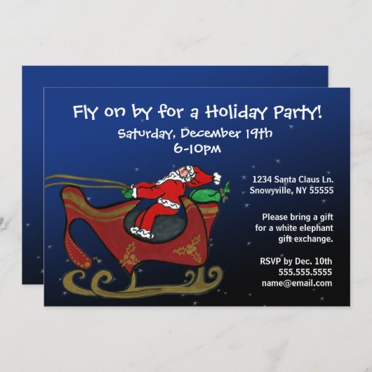 Alberner Weihnachtsmann in seinem Schlitten Einladung (Vorne/Hinten)