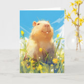 Albernes Capybara-Lächeln Karte (Gelbe Blume)