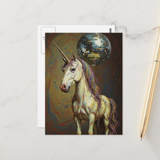 Albernes Einhorn in der Disko Postkarte (Vorderseite/Rückseite Beispiel)