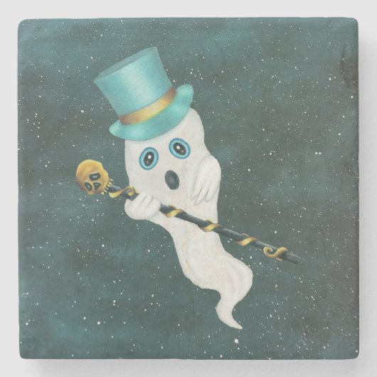 Albernes Ghost-Gesicht Top Hat Skull Cane Sky gekl Steinuntersetzer (Vorderseite)