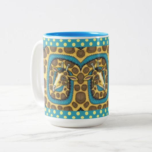 ALBERNES GIRAFFE LANGE NACKE UND SPOTS, FUNNY FOLK ZWEIFARBIGE TASSE (Vorderseite Links)