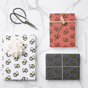 Albernes Halloween-Monstergesicht - orange/grau/we Geschenkpapier Set