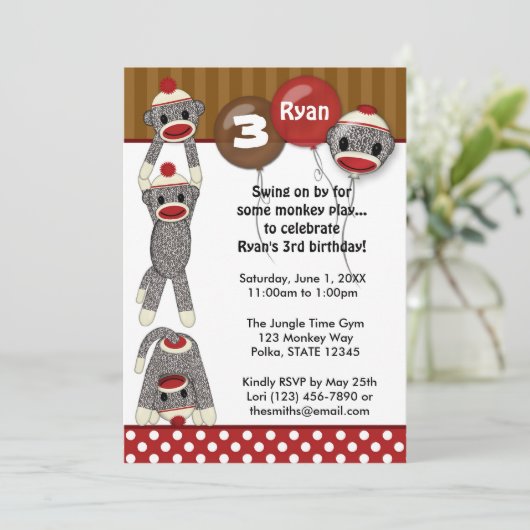 Albernes Mädchen/Junge DER SOCKEN-AFFE Einladung (Stehend Vorderseite)