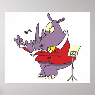 albernes Nashorn beim Flötenspielen Cartoon Poster