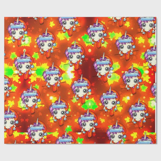 Albernes Santa Unicorn mit Goldenen Herbstblättern Geschenkpapier (Flach)