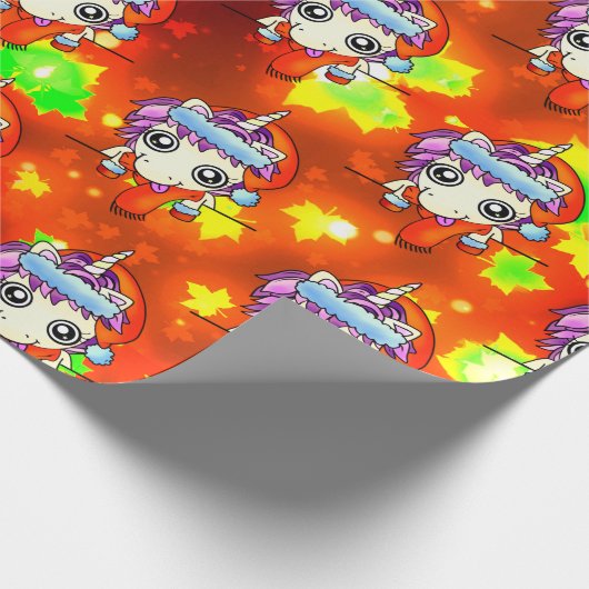 Albernes Santa Unicorn mit Goldenen Herbstblättern Geschenkpapier (Ecke)