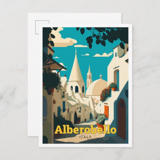 Alberobello Italien Reisen Vintage Illustration Postkarte (Vorne/Hinten)