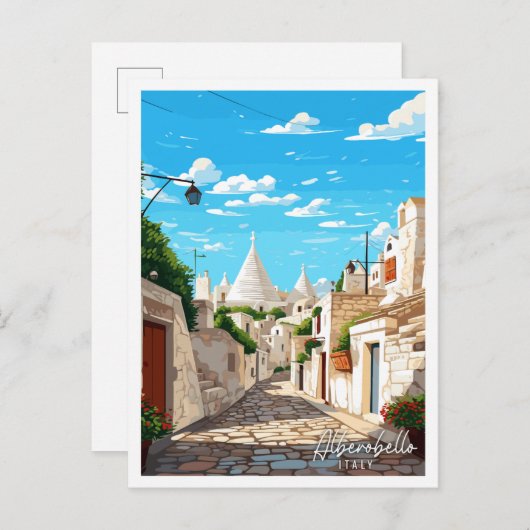 Alberobello Italien Vintage Illustration Postkarte (Vorne/Hinten)