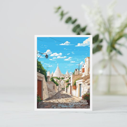 Alberobello Italien Vintage Illustration Postkarte (Stehend Vorderseite)