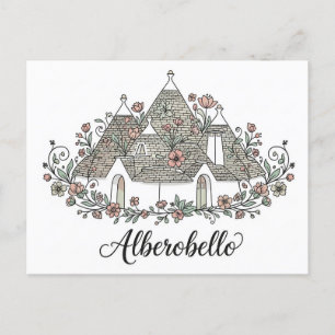 Alberobello Italy Trulli hat Blume Postkarte