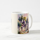 Alberobello Italy Trulli Watercolor Custom Text Kaffeetasse (VorderseiteRechts)