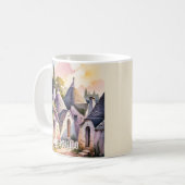 Alberobello Italy Trulli Watercolor Custom Text Kaffeetasse (Vorderseite Links)
