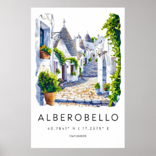 Alberobello Wasserfarben Vintage-Reiseposter Ski Poster