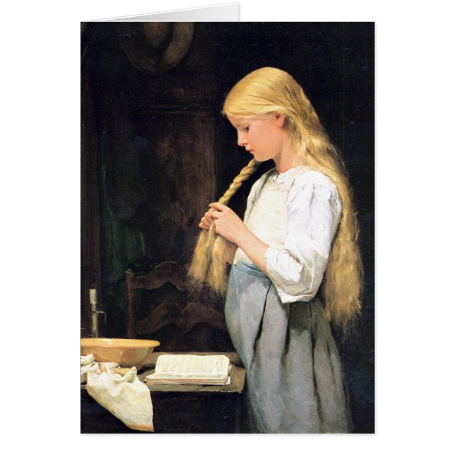 Albert Anker, Mädchen die Haare flechtend (Vorne)