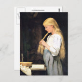 Albert Anker, Mädchen die Haare flechtend Postkarte (Vorne/Hinten)