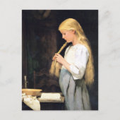 Albert Anker, Mädchen die Haare flechtend Postkarte (Vorderseite)