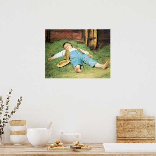 Albert Anker, Schlafender Knabe im Heu Poster (Küche)