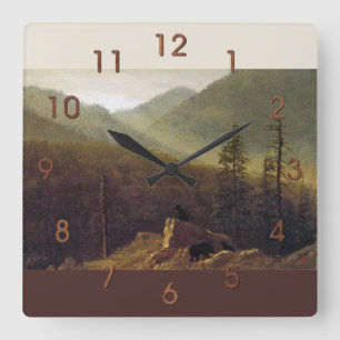 Albert Bierstadt - Bären in der Wildnis Quadratische Wanduhr