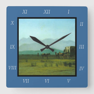 Albert Bierstadts Vermessungswagen in den Rocky Mo Quadratische Wanduhr