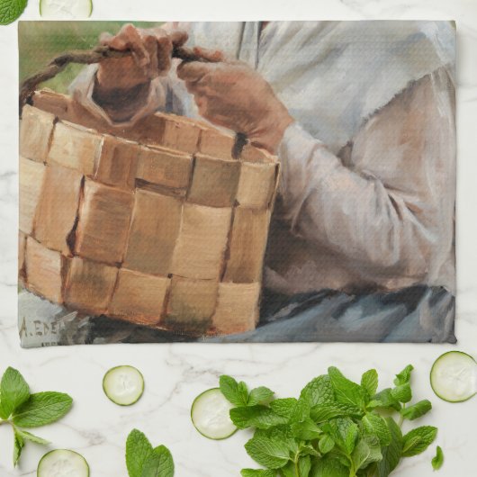 Albert Edelfelt - Alte Frau mit einem kleinen Korb Geschirrtuch (Gefaltet)