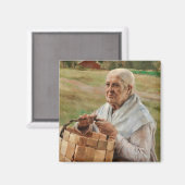 Albert Edelfelt - Alte Frau mit einem kleinen Korb Magnet (Vorderseite/Rückseite)