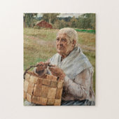 Albert Edelfelt - Alte Frau mit einem kleinen Korb Puzzle (Vertikal)