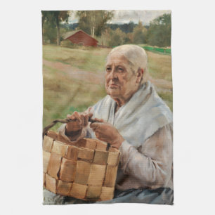Albert Edelfelt - Alte Frau mit einem Splintkorb Geschirrtuch