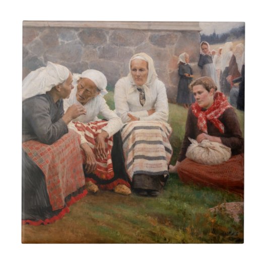 Albert Edelfelt - Frauen außerhalb der Kirche Fliese (Vorderseite)