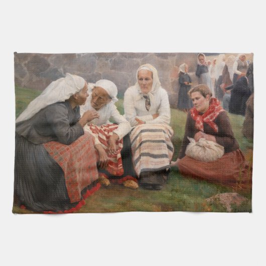Albert Edelfelt - Frauen außerhalb der Kirche Geschirrtuch (Horizontal)