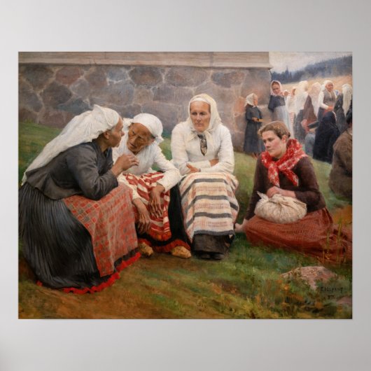 Albert Edelfelt - Frauen außerhalb der Kirche Poster (Vorne)