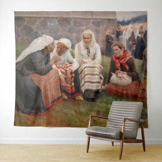 Albert Edelfelt - Frauen außerhalb der Kirche Wandteppich (Beispiel (Horizontal))