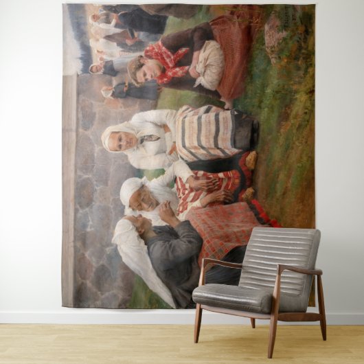 Albert Edelfelt - Frauen außerhalb der Kirche Wandteppich (Beispiel)