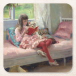 Albert Edelfelt - Gute Freunde Rechteckiger Pappuntersetzer<br><div class="desc">Gute Freunde (Portrait der Schwester des Künstlers Bertha Edelfelt) - Albert Edelfelt,  Oil on Wood Panel,  1881</div>