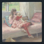 Albert Edelfelt - Gute Freunde Steinuntersetzer<br><div class="desc">Gute Freunde (Portrait der Schwester des Künstlers Bertha Edelfelt) - Albert Edelfelt,  Oil on Wood Panel,  1881</div>