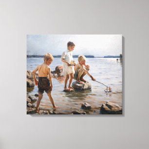Albert Edelfelt - Jungen spielen am Ufer Leinwanddruck