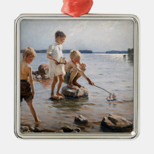 Albert Edelfelt - Jungen spielen am Ufer Ornament Aus Metall