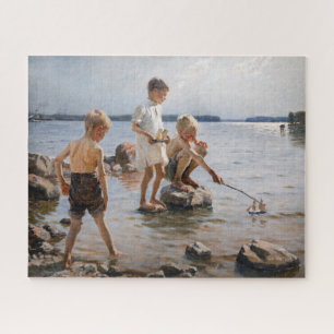 Albert Edelfelt - Jungen spielen am Ufer Puzzle