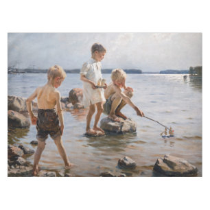 Albert Edelfelt - Jungen spielen am Ufer Tischdecke