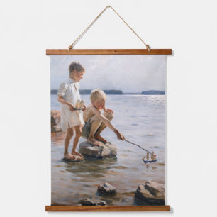 Albert Edelfelt - Jungen spielen am Ufer Wandteppich Mit Holzrahmen