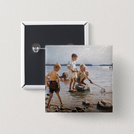 Albert Edelfelt - Jungs, die an der Küste spielen Button (Vorne & Hinten)