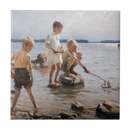 Albert Edelfelt - Jungs, die an der Küste spielen Fliese (Vorderseite)