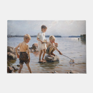 Albert Edelfelt - Jungs, die an der Küste spielen Fußmatte