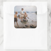 Albert Edelfelt - Jungs, die an der Küste spielen Quadratischer Aufkleber (Tasche)