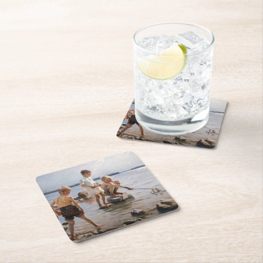 Albert Edelfelt - Jungs, die an der Küste spielen Rechteckiger Pappuntersetzer (Vor Ort)